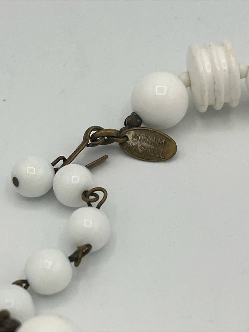 Vintage Miriam Haskell Chunky Hubnail Statement Necklace – Signed White & Black